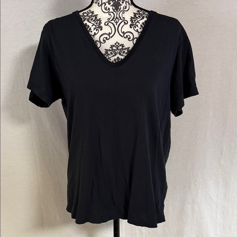 Agolde Ona T-Shirt Navy Blue Short Sleeve V-Neck Lightweight Jersey Cotton Basic